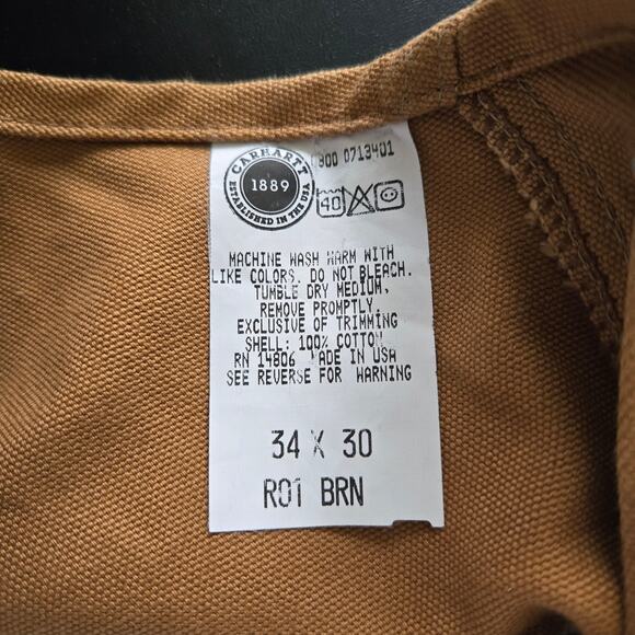 Carhartt Brown Men's Duck Bib Overalls. Size 34x30. - Picture 8 of 10